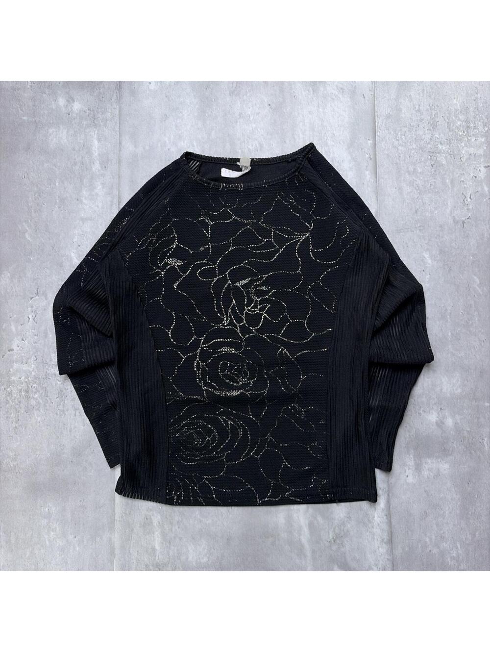 Y2K Black Grunge Gothic Floral Skater Long Sleeve Shirt